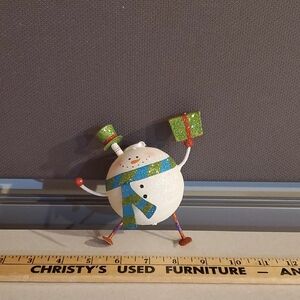 Vintage Pier 1 Snowman Ornament with Green and Blue Accents